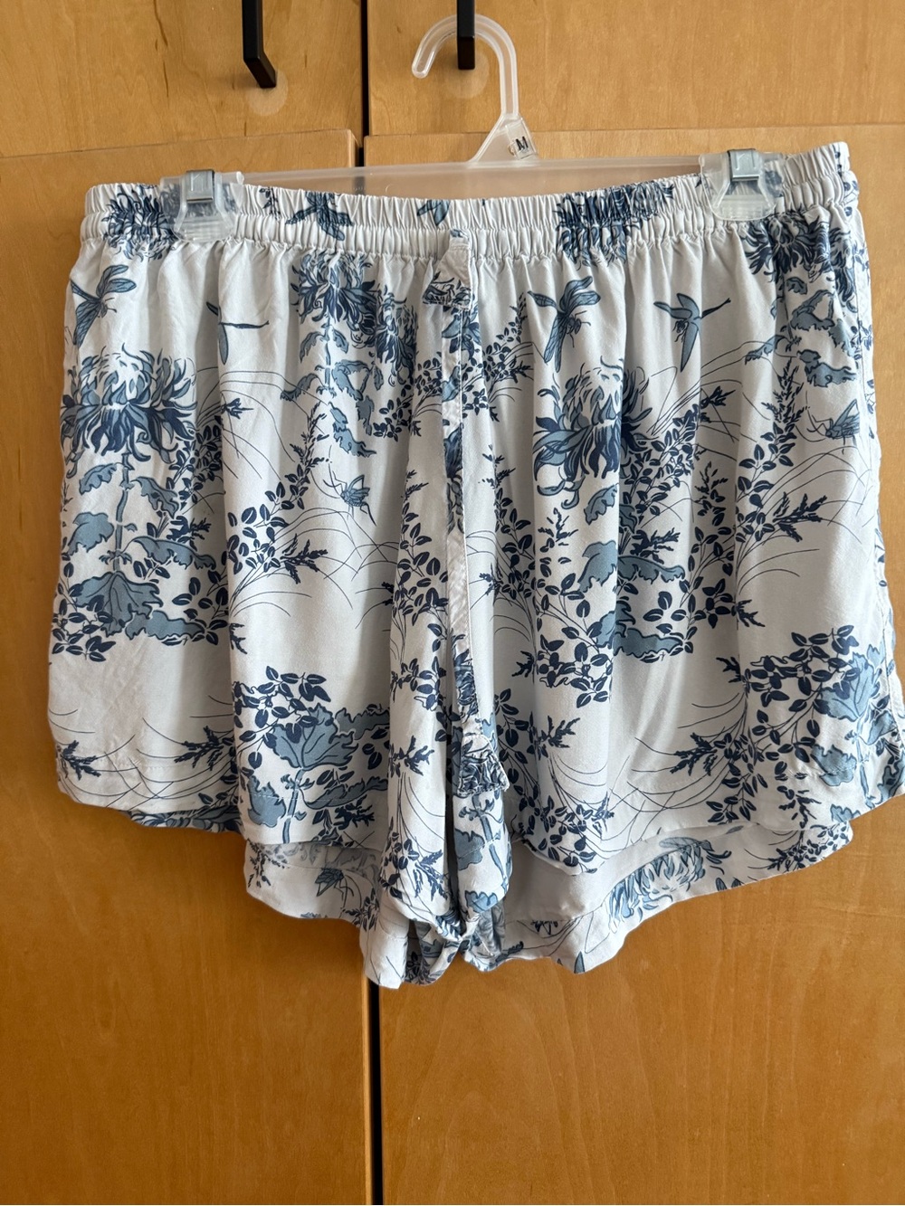 Light Blue Floral Elastic-Waist Sleep Shorts